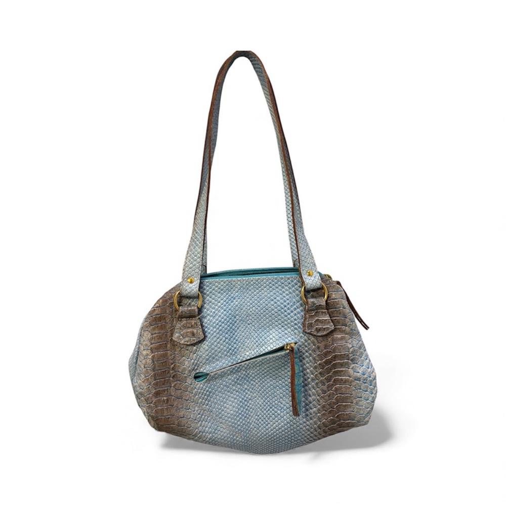 Italian 100% Leather Ombre Light Blue Purse Shoulder Bag
